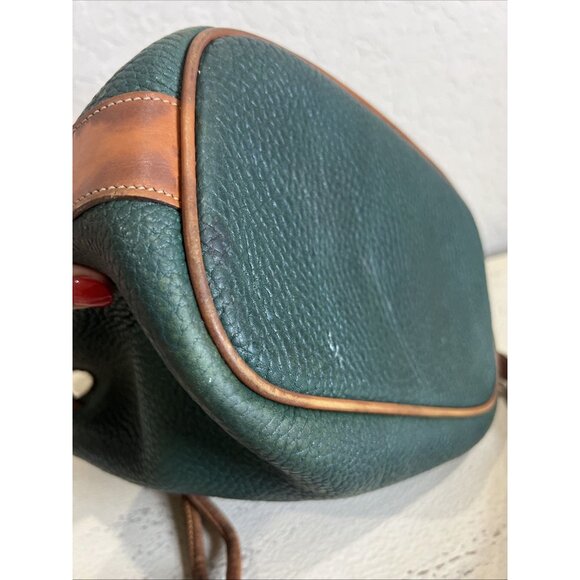 Vintage Dooney & Bourke Green All Weather Pebbled Leather Drawstring Bucket Bag - Picture 9 of 16